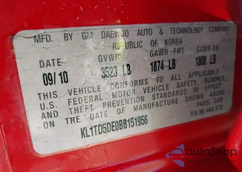 2011 Chevrolet Aveo 1Lt from USA, damaged, VIN KL1TD5DE0BB151956